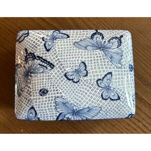Horchow Blue White Butterfly Porcelain Playing Card Trinket Box Japan Lidded